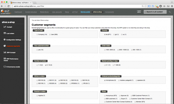 Nutzersegmente erstellen in silver.e-shop – Backend