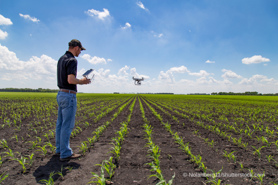 Digitalisierung Landwirtschaft, Bauer Tablet Drohne Feld, Quelle Nolanberg11